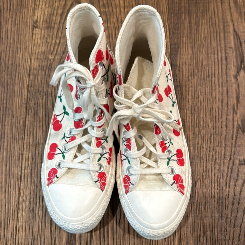 Converse White and Red cherry 🍒 High Top platform Sneakers